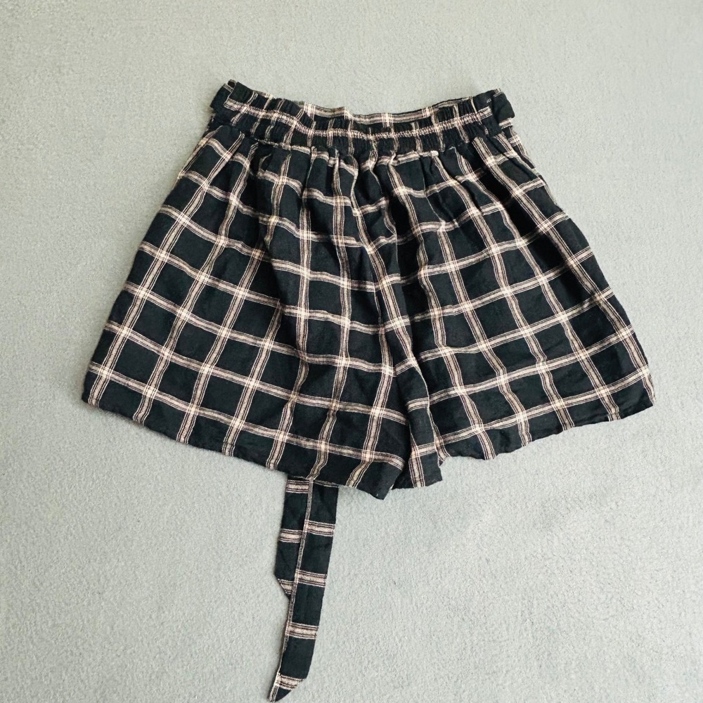 American Eagle Shorts Women XS Black Plaid Tie Waist High Rise Casual Summer New